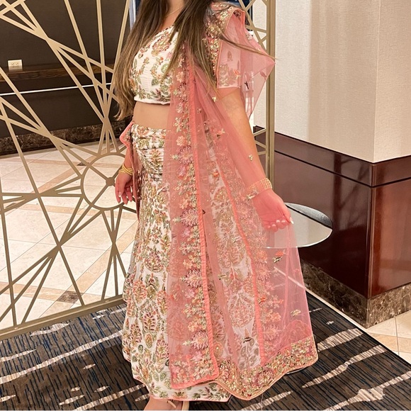 Off White Embroidered Lehenga Choli with Dupatta - Picture 8 of 9
